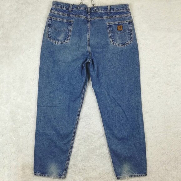 Carhartt Mens Jeans Relaxed Fit B17 DST Blue Denim Medium Wash Workwear 44x34 - Picture 2 of 11